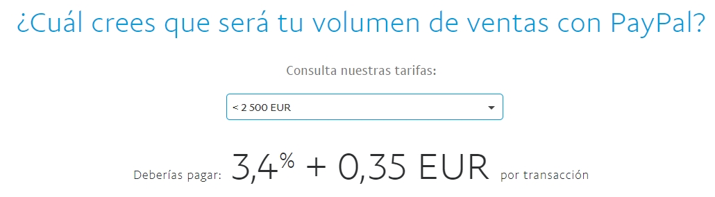 Captura de pantalla con las comisiones de PayPal