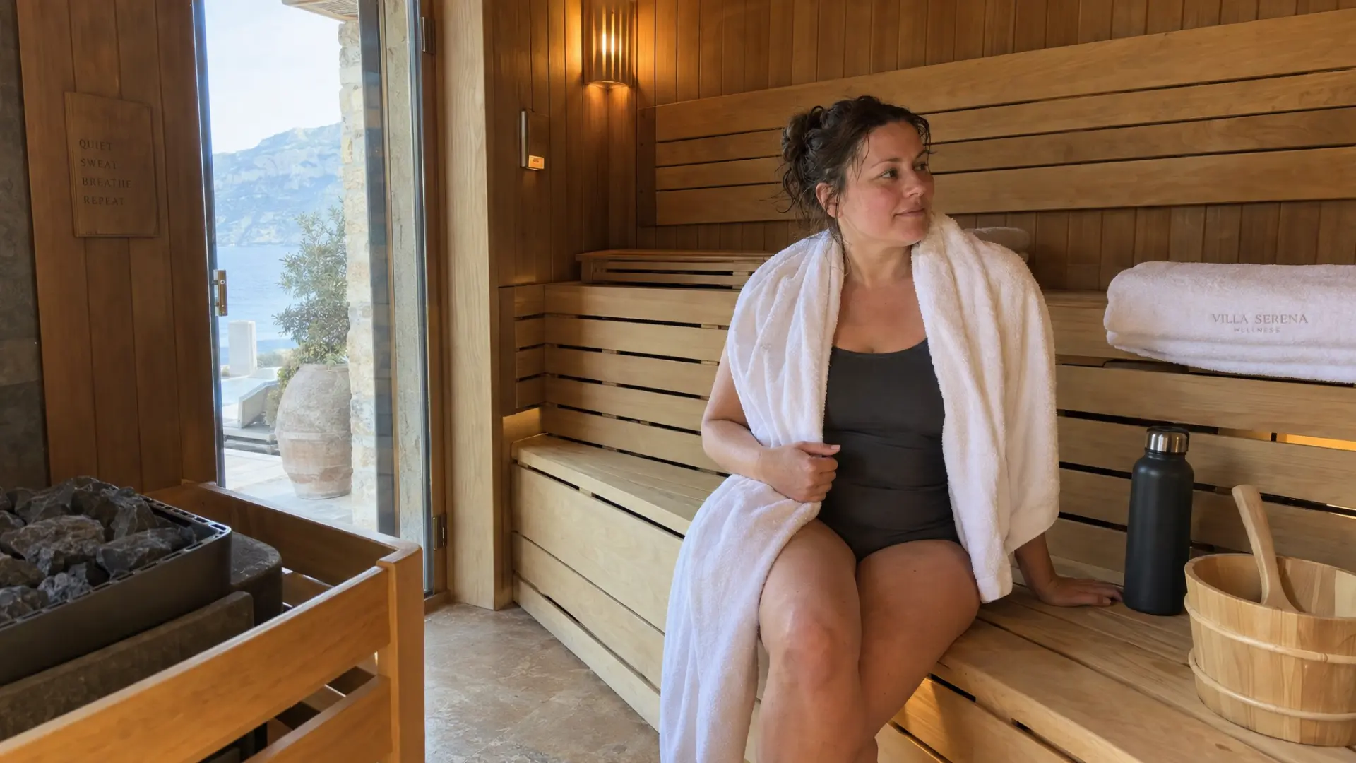 Sauna de madera interior