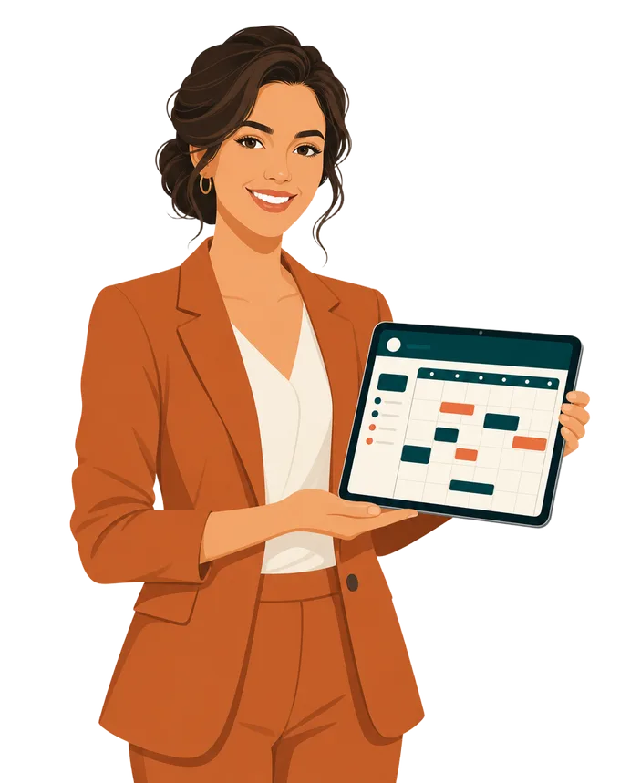 Responsable de spa mostrando la agenda de Siana en una tablet